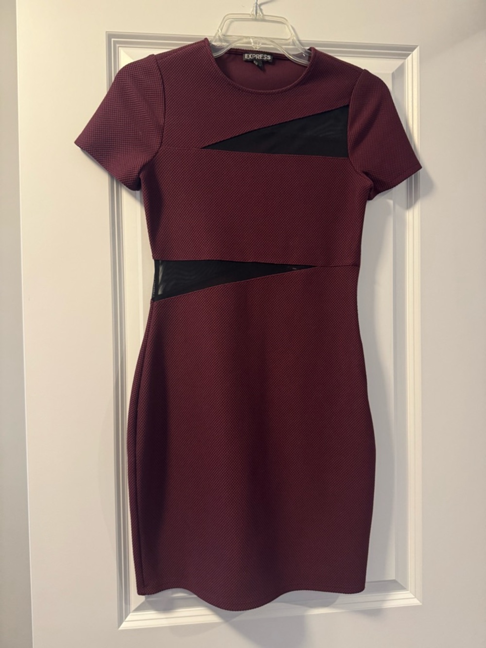 Express Burgundy Mini Sheath Dress with Black Cutout Insets